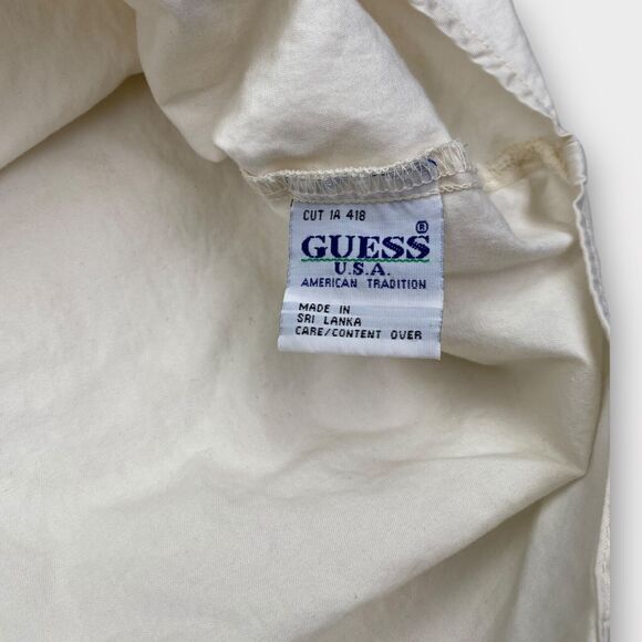 VINTAGE 90s Guess Shirt Mens Large Cream Twill Button Up Logo Casual Classic Fit - Picture 8 of 15